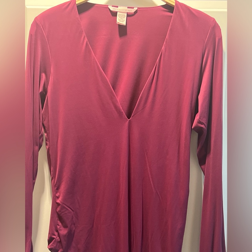Victoria's Secret Deep V-Neck Long Sleeve Top - Burgundy